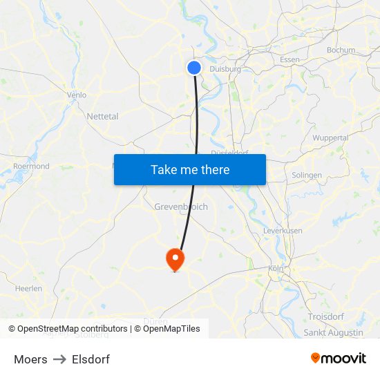 Moers to Elsdorf map