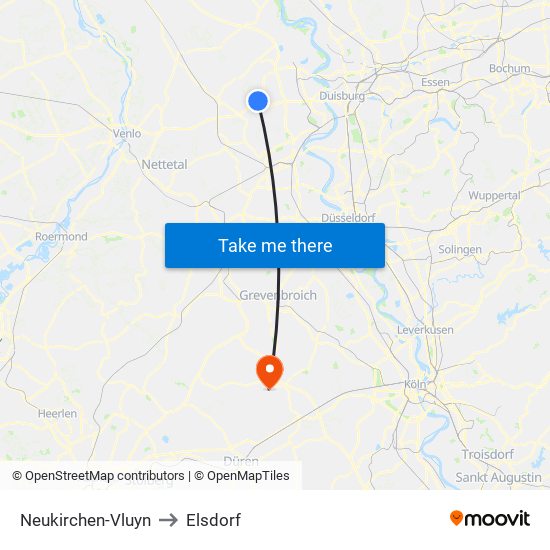 Neukirchen-Vluyn to Elsdorf map