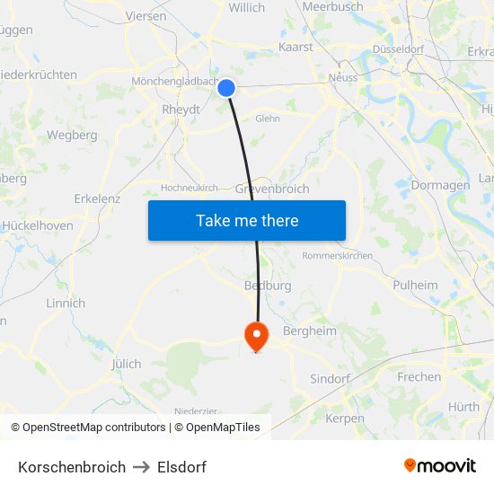 Korschenbroich to Elsdorf map