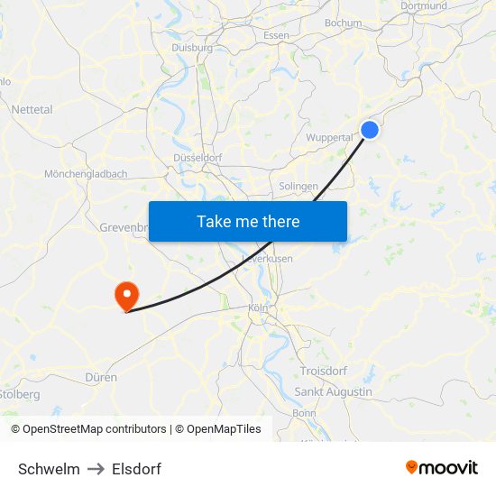 Schwelm to Elsdorf map
