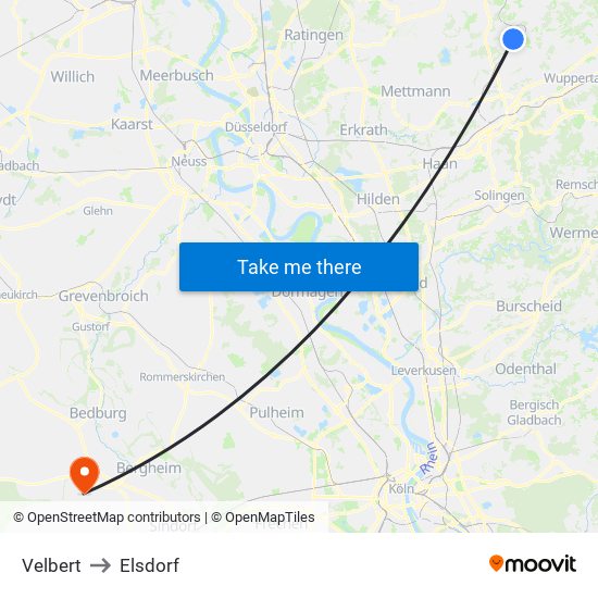 Velbert to Elsdorf map