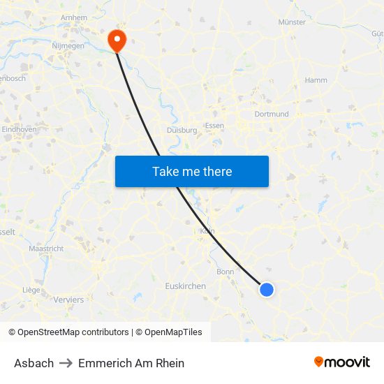 Asbach to Emmerich Am Rhein map