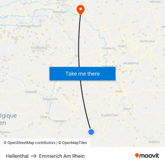 Hellenthal to Emmerich Am Rhein map