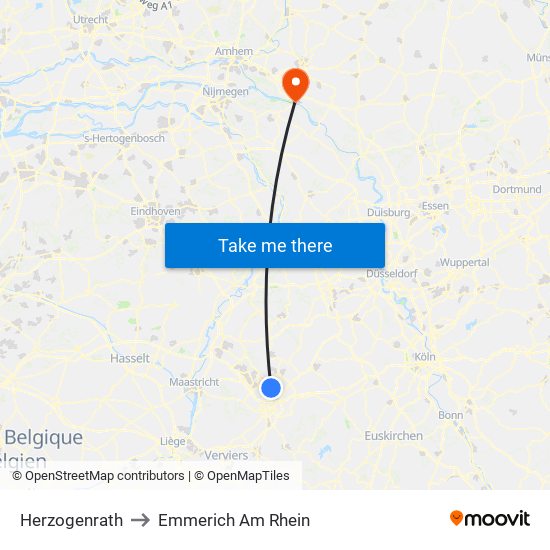 Herzogenrath to Emmerich Am Rhein map