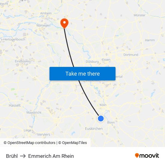 Brühl to Emmerich Am Rhein map