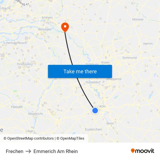 Frechen to Emmerich Am Rhein map