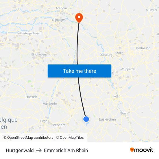 Hürtgenwald to Emmerich Am Rhein map