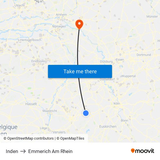 Inden to Emmerich Am Rhein map
