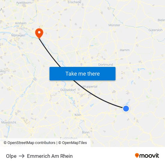 Olpe to Emmerich Am Rhein map