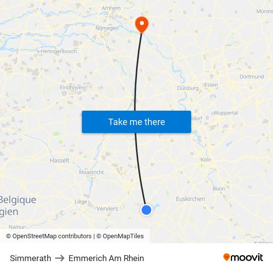 Simmerath to Emmerich Am Rhein map