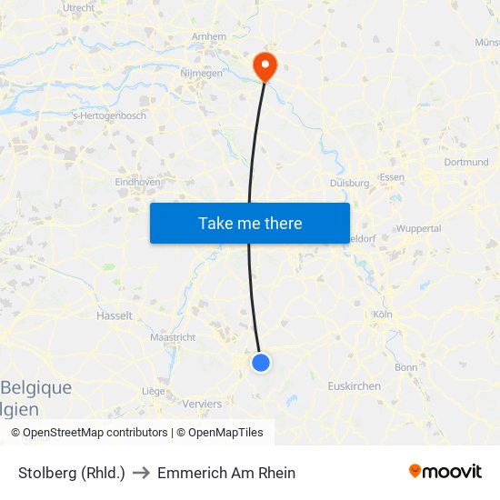 Stolberg (Rhld.) to Emmerich Am Rhein map