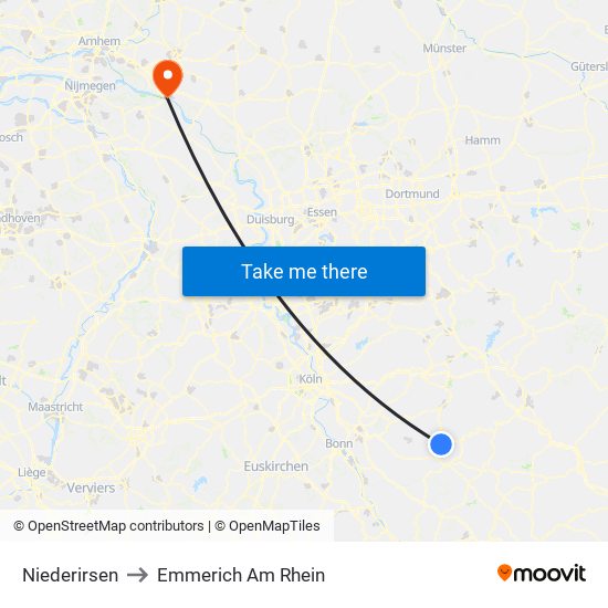 Niederirsen to Emmerich Am Rhein map