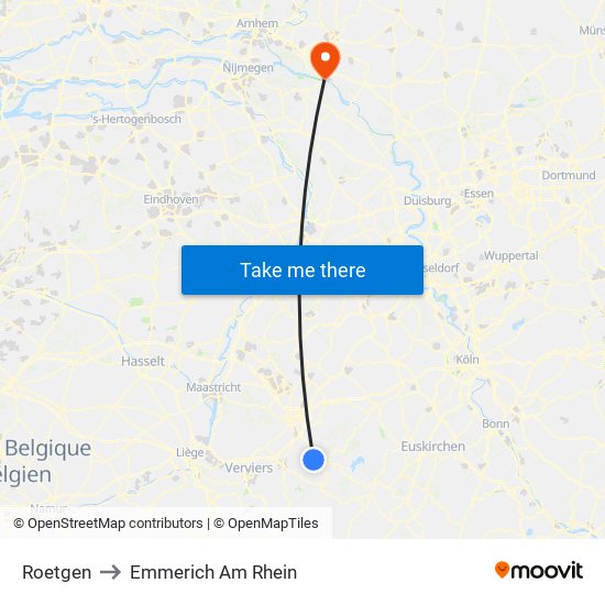 Roetgen to Emmerich Am Rhein map