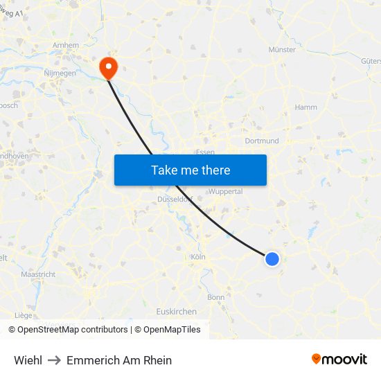 Wiehl to Emmerich Am Rhein map