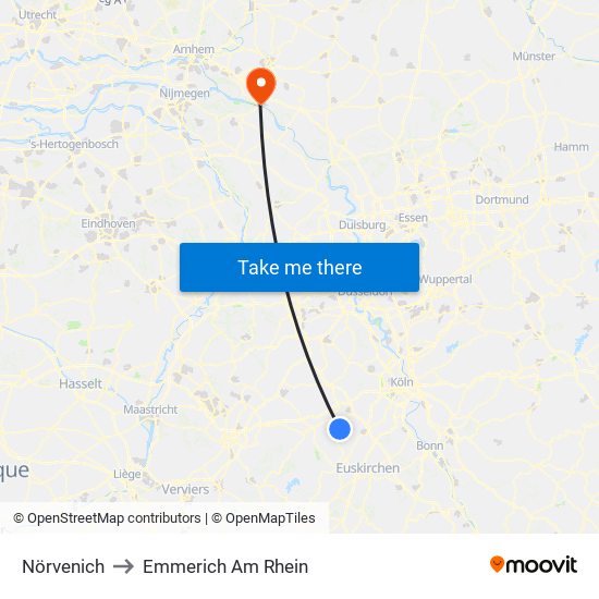 Nörvenich to Emmerich Am Rhein map