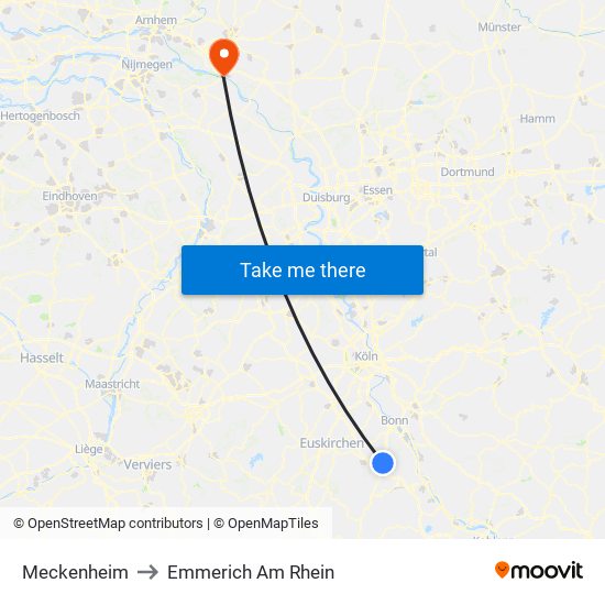 Meckenheim to Emmerich Am Rhein map