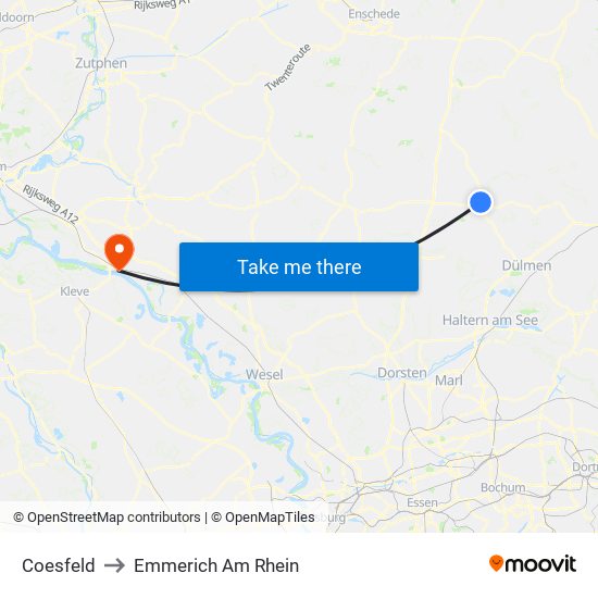 Coesfeld to Emmerich Am Rhein map