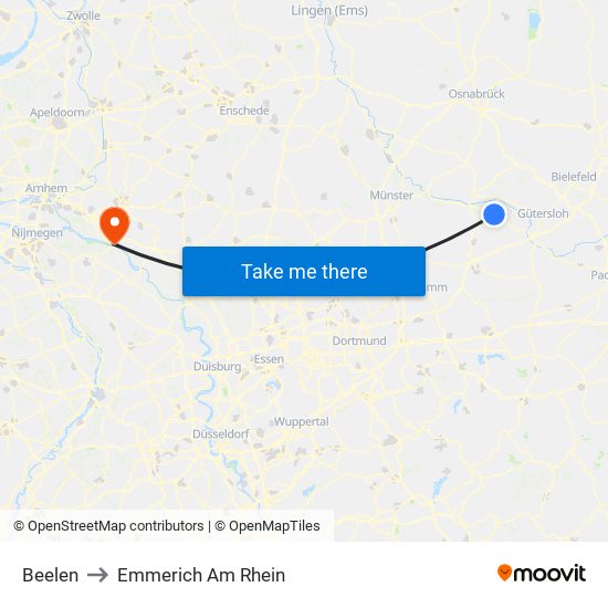 Beelen to Emmerich Am Rhein map