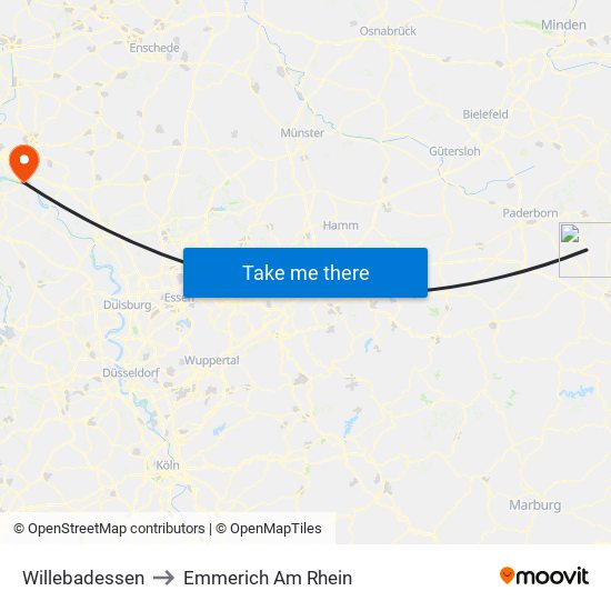 Willebadessen to Emmerich Am Rhein map