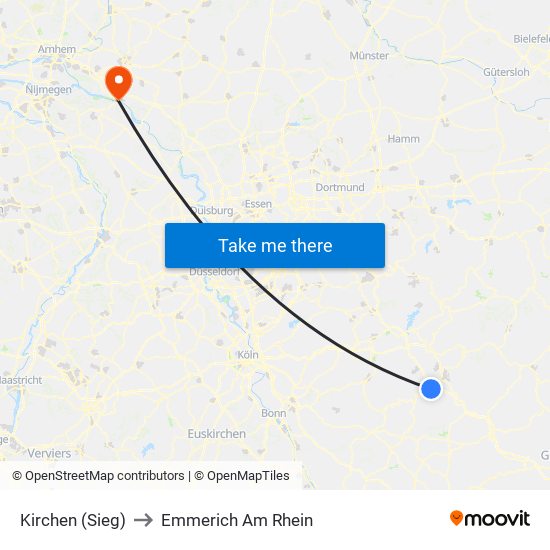 Kirchen (Sieg) to Emmerich Am Rhein map