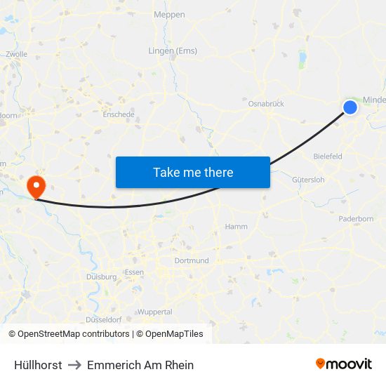 Hüllhorst to Emmerich Am Rhein map