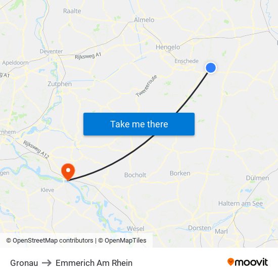 Gronau to Emmerich Am Rhein map