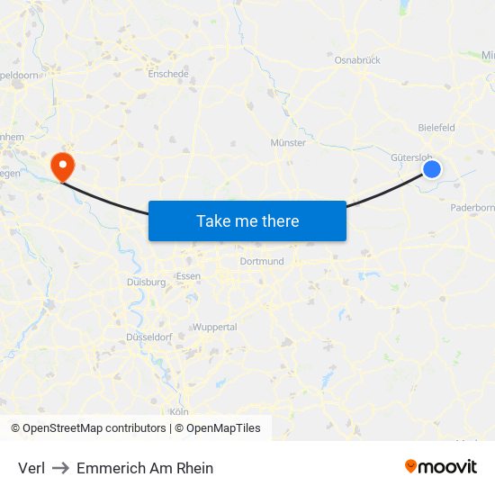 Verl to Emmerich Am Rhein map