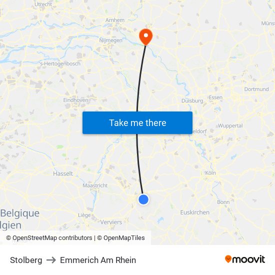 Stolberg to Emmerich Am Rhein map