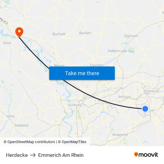 Herdecke to Emmerich Am Rhein map