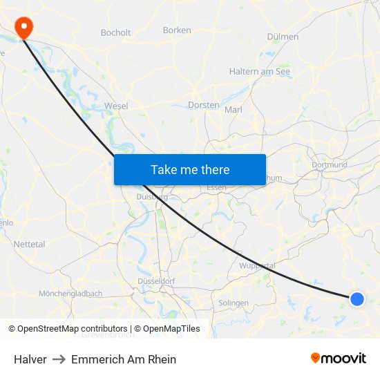 Halver to Emmerich Am Rhein map