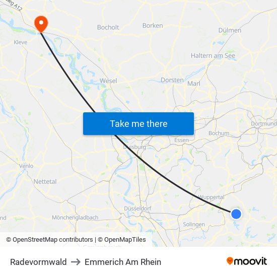 Radevormwald to Emmerich Am Rhein map