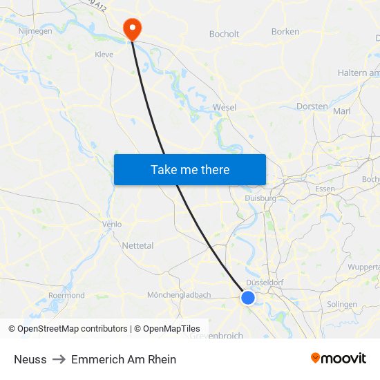 Neuss to Emmerich Am Rhein map