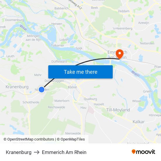 Kranenburg to Emmerich Am Rhein map