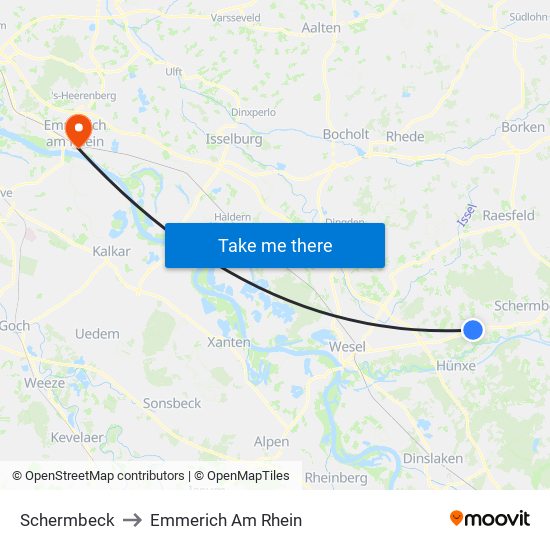 Schermbeck to Emmerich Am Rhein map