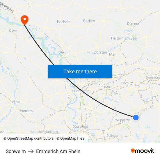 Schwelm to Emmerich Am Rhein map