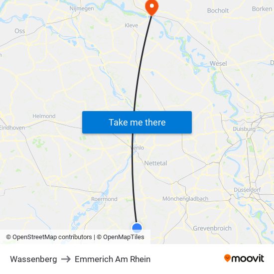 Wassenberg to Emmerich Am Rhein map