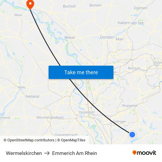 Wermelskirchen to Emmerich Am Rhein map