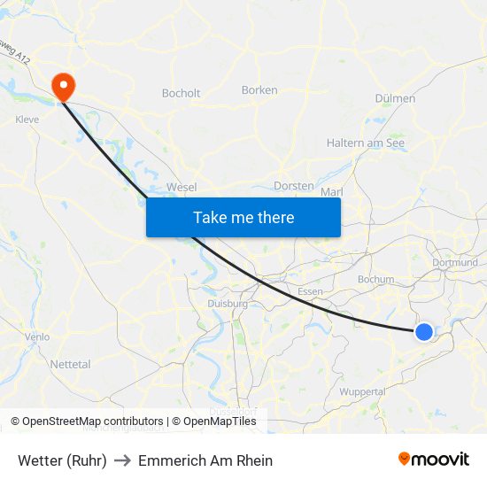 Wetter (Ruhr) to Emmerich Am Rhein map