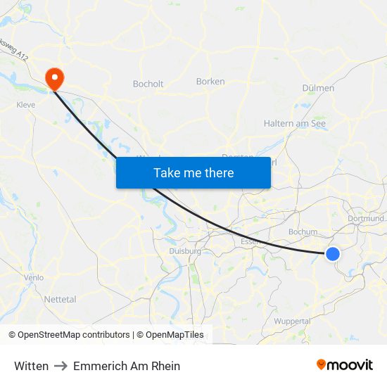 Witten to Emmerich Am Rhein map