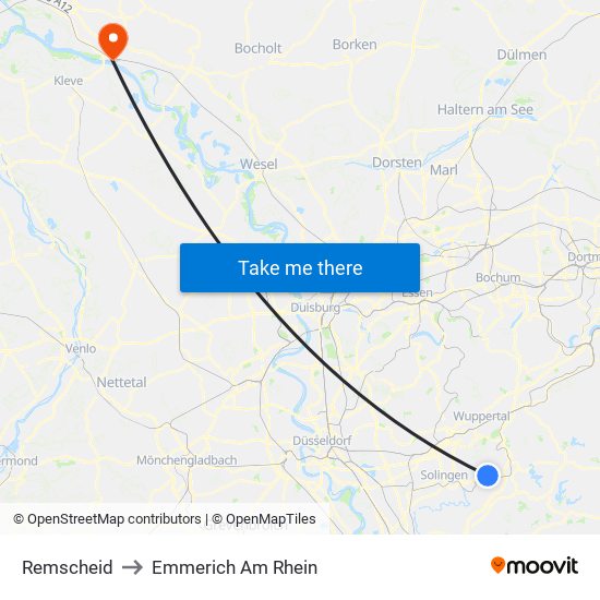 Remscheid to Emmerich Am Rhein map