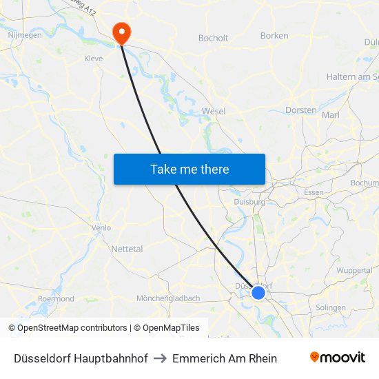 Düsseldorf Hauptbahnhof to Emmerich Am Rhein map