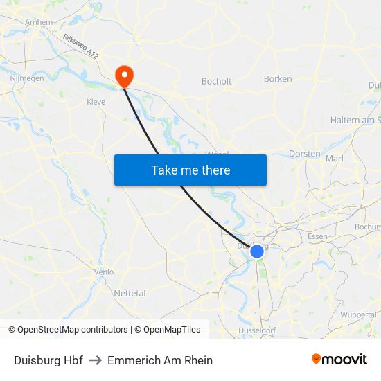 Duisburg Hbf to Emmerich Am Rhein map