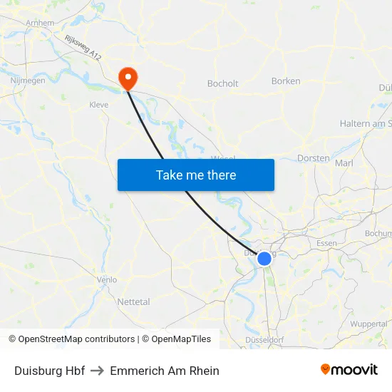 Duisburg Hbf to Emmerich Am Rhein map