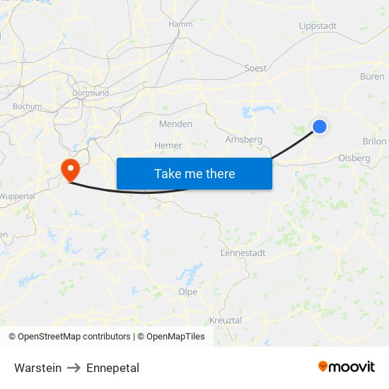 Warstein to Ennepetal map