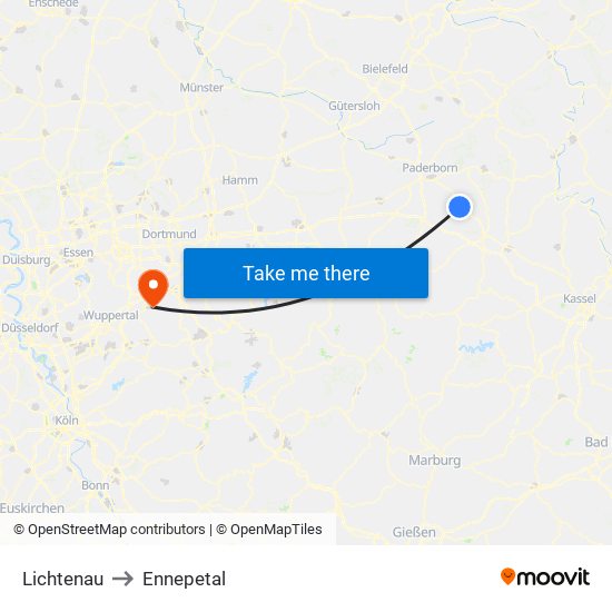 Lichtenau to Ennepetal map