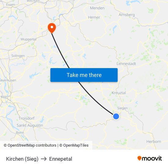 Kirchen (Sieg) to Ennepetal map