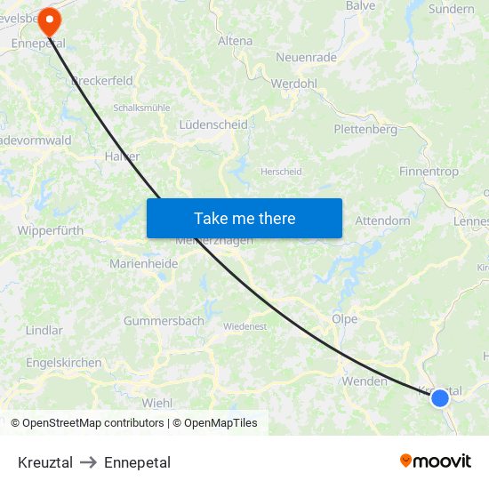 Kreuztal to Ennepetal map