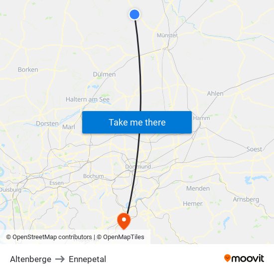 Altenberge to Ennepetal map