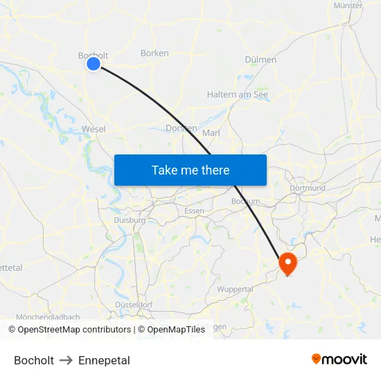 Bocholt to Ennepetal map