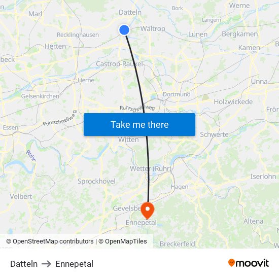 Datteln to Ennepetal map